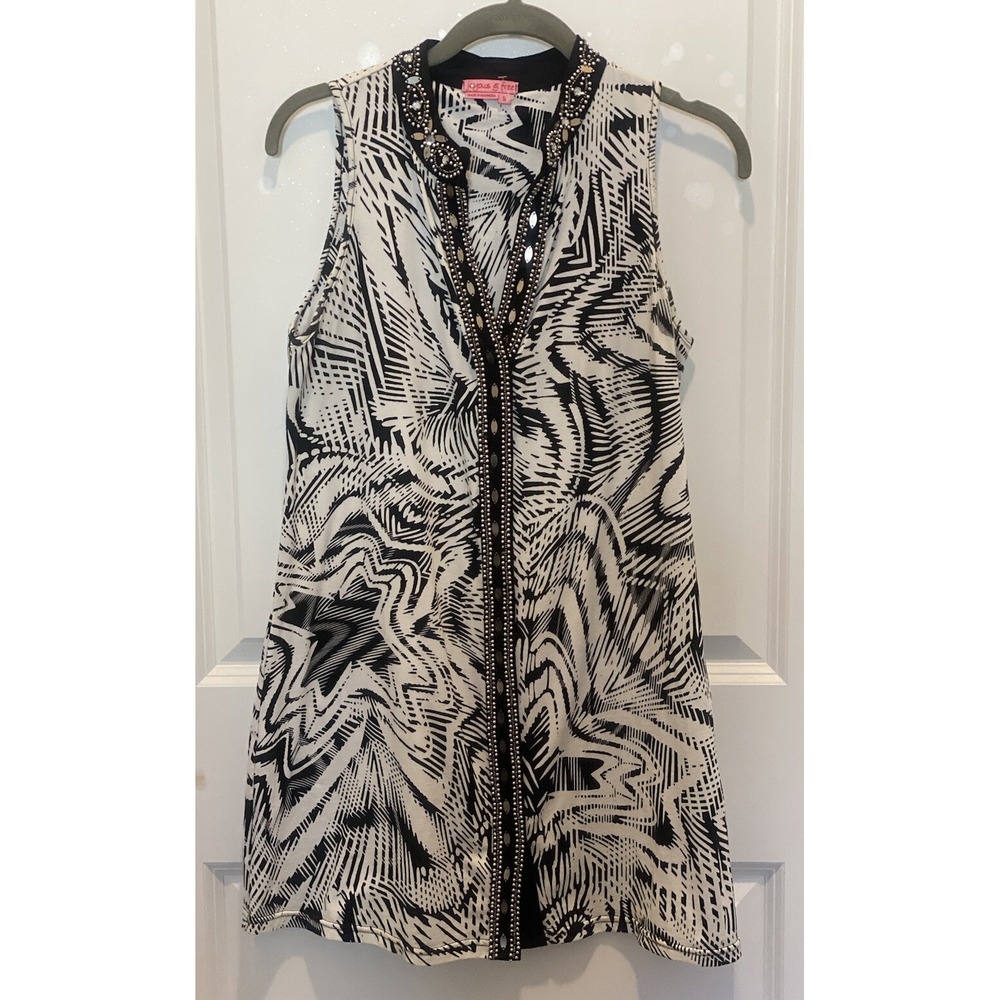 Joyous & Free Black & White Beaded Sun Dress or Tunic Top Small